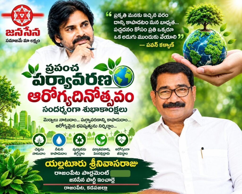 ప్రపంచ పర్యావరణ ఆరోగ్య దినోత్సవం: ‘ప్రకృతిని కాపాడటం మనందరి బాధ్యత’.. రాజంపేట జనసేన ఇన్‌చార్జ్ యల్లటూరు శ్రీనివాసరాజు పిలుపు!