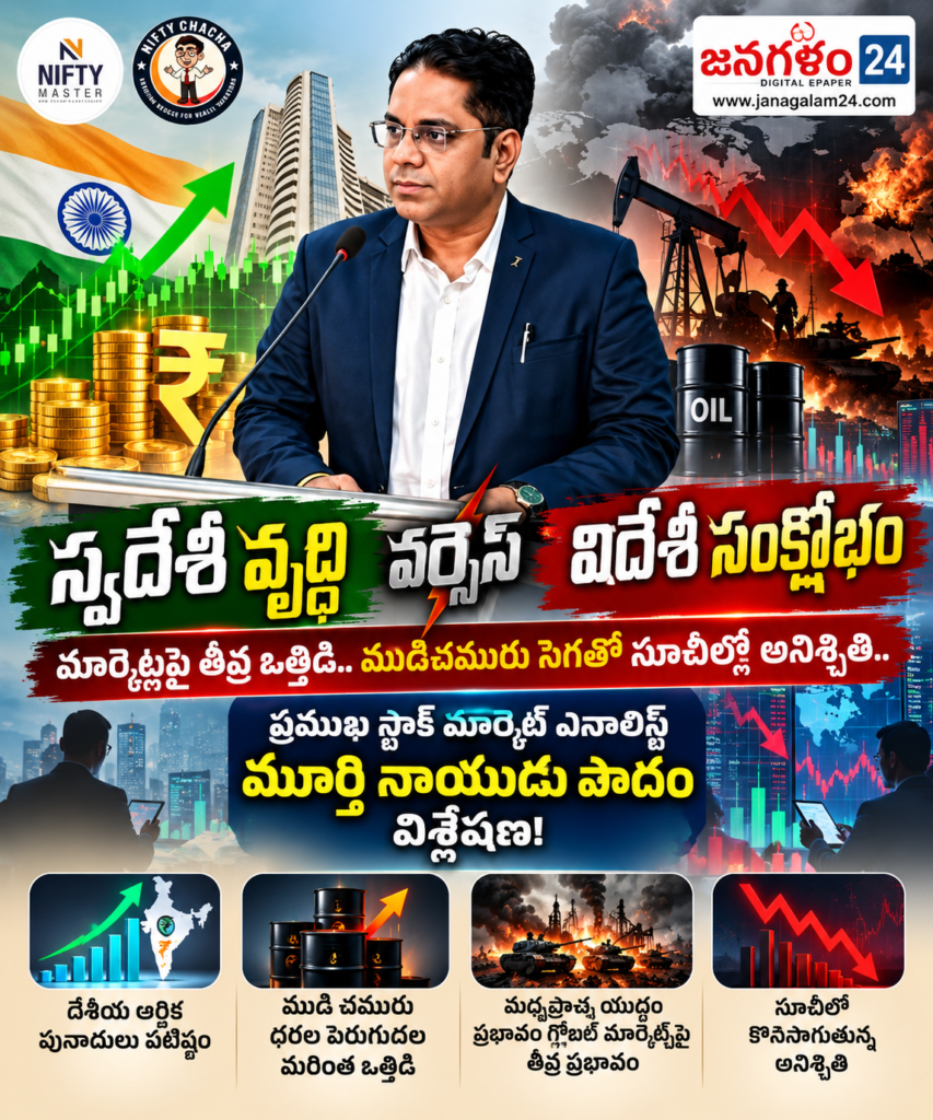 స్వదేశీ వృద్ధి వర్సెస్ విదేశీ సంక్షోభం: మార్కెట్లపై తీవ్ర ఒత్తిడి.. ముడిచమురు సెగతో సూచీల్లో అనిశ్చితి.. ప్రముఖ స్టాక్ మార్కెట్ ఎనాలిస్ట్ మూర్తి నాయుడు పాదం విశ్లేషణ!