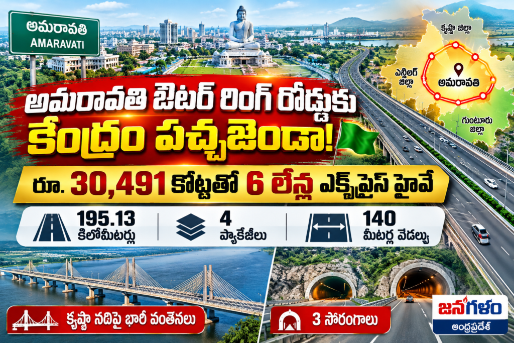 అమరావతి ఔటర్ రింగ్ రోడ్డుకు కేంద్రం పచ్చజెండా: రూ.30,491 కోట్లతో 6 లేన్ల ఎక్స్‌ప్రెస్ హైవే.. నాలుగు ప్యాకేజీలుగా 195 కిలోమీటర్ల మేర నిర్మాణం!