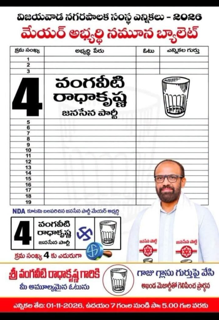 విజయవాడ మేయర్ అభ్యర్థి వంగవీటి రాధాకృష్ణను నాలుగో నంబరుపై ఓటు వేసి గెలిపించాలని పిలుపు