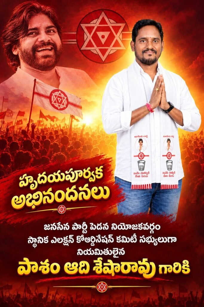 పెడన జనసేన స్థానిక ఎలక్షన్ కో-ఆర్డినేషన్ కమిటీ సభ్యుడిగా పాశం ఆది శేషారావు నియామకం: శ్రేణుల హర్షాతిరేకాలు, శుభాకాంక్షల వెల్లువ!