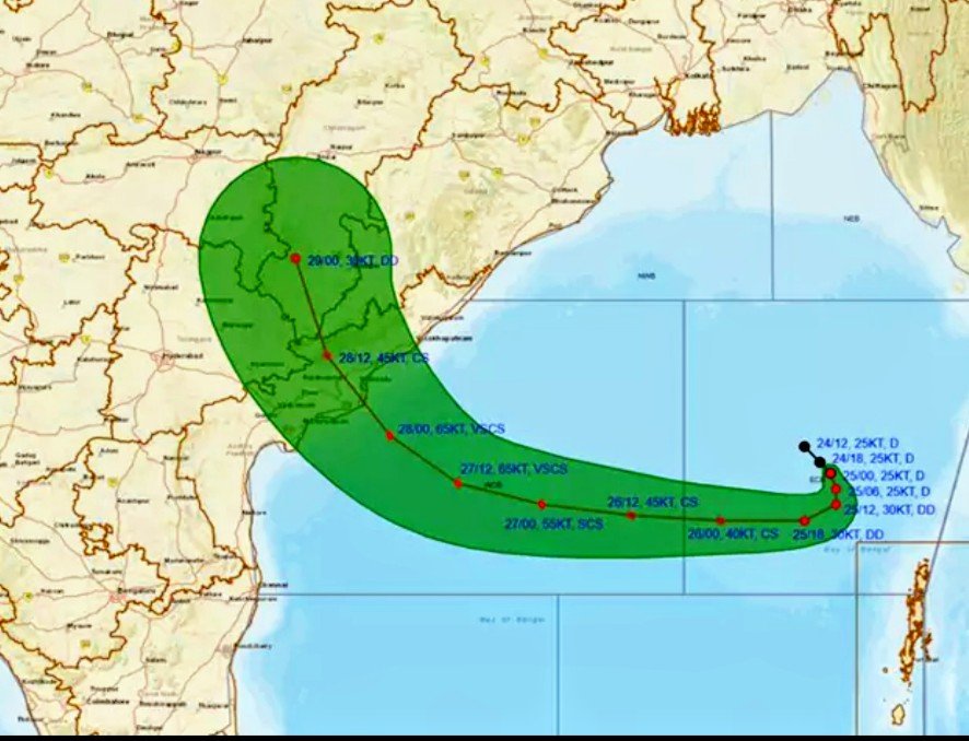 బంగాళాఖాతంలో బలపడుతున్న ‘అర్నబ్’ తుపాను ఈనెల ఇరవై ఎనిమిదిన బాపట్ల విశాఖపట్నం మధ్య తీరం దాటే అవకాశం (సోషల్ మీడియా సోర్స్)