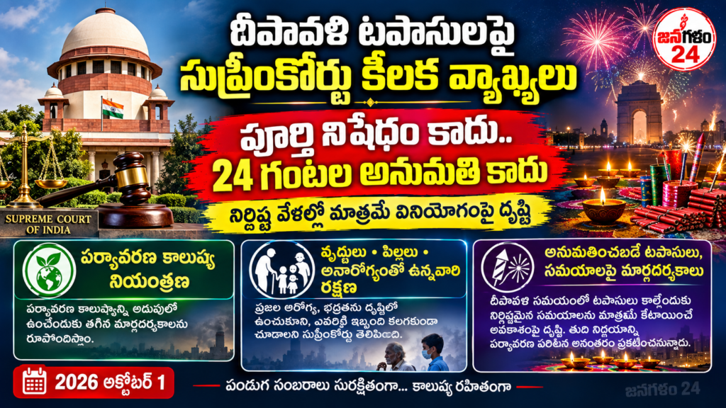 సుప్రీంకోర్టు కీలక వ్యాఖ్యలు… దీపావళి టపాసులపై పూర్తి నిషేధానికి నిరాకరణ, నిర్దిష్ట వేళల్లో మాత్రమే అనుమతి