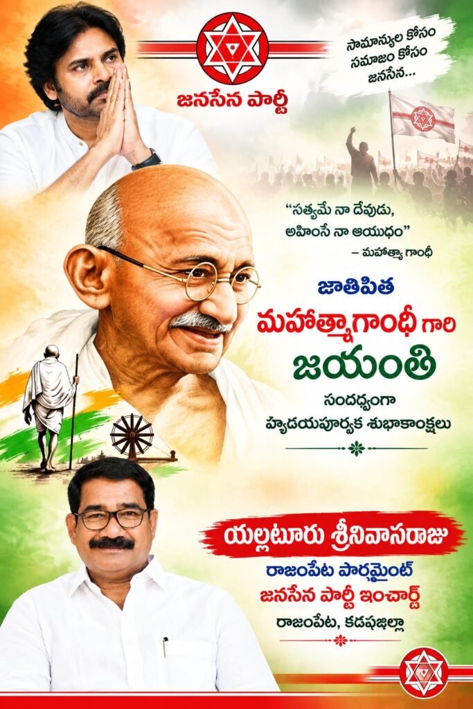 రాజంపేటలో ఘనంగా మహాత్మా గాంధీ జయంతి వేడుకలు.. పాల్గొనాలని పిలుపునిచ్చిన జనసేన ఇంచార్జ్ యల్లటూరు శ్రీనివాసరాజు